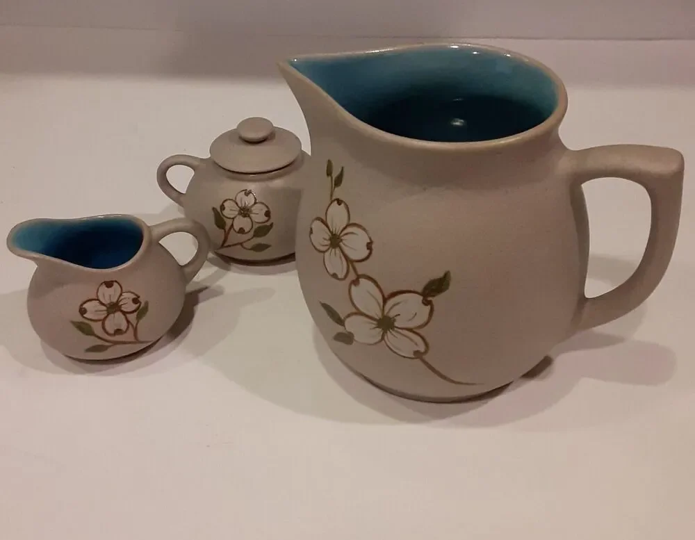 Pigeon Forge Pottery Dogwood Collection Creamer,Sugar,Tea Pot